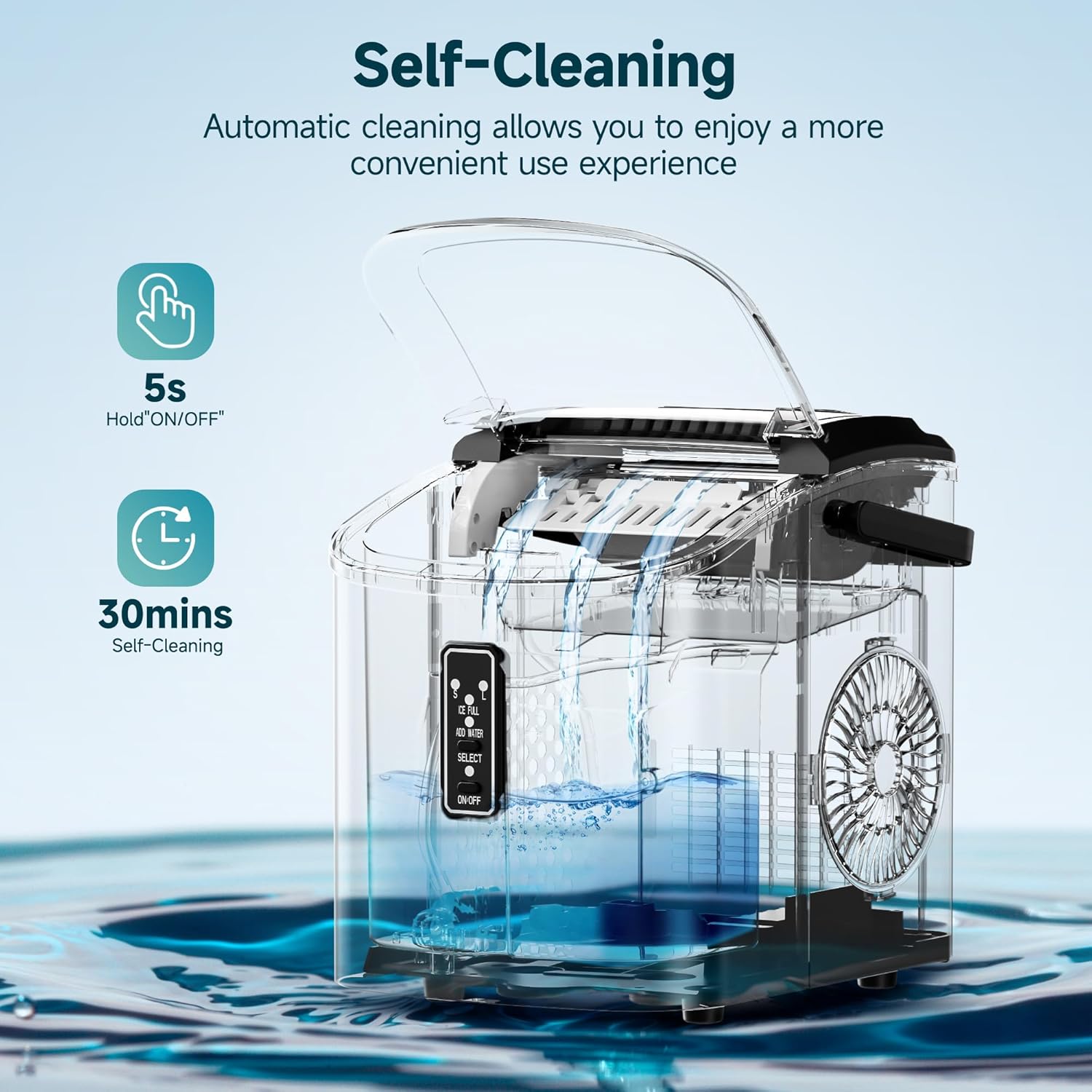 Thumbnail 4 de EUHOMY Ice Maker Machine with Self-Cleaning – 12 kg/Day, 2 Cube Sizes, Portable Countertop