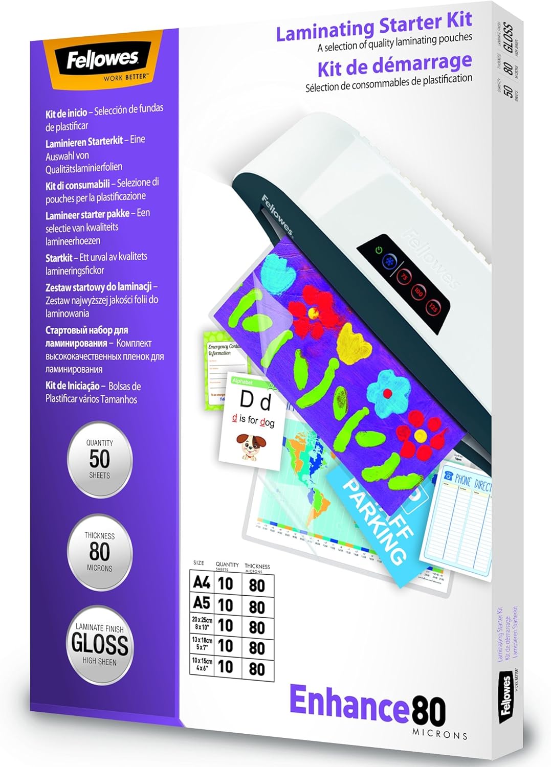 Fellowes Kit de Plastification – Assortiment 5 paquets de pochettes 80 microns (formats variés)