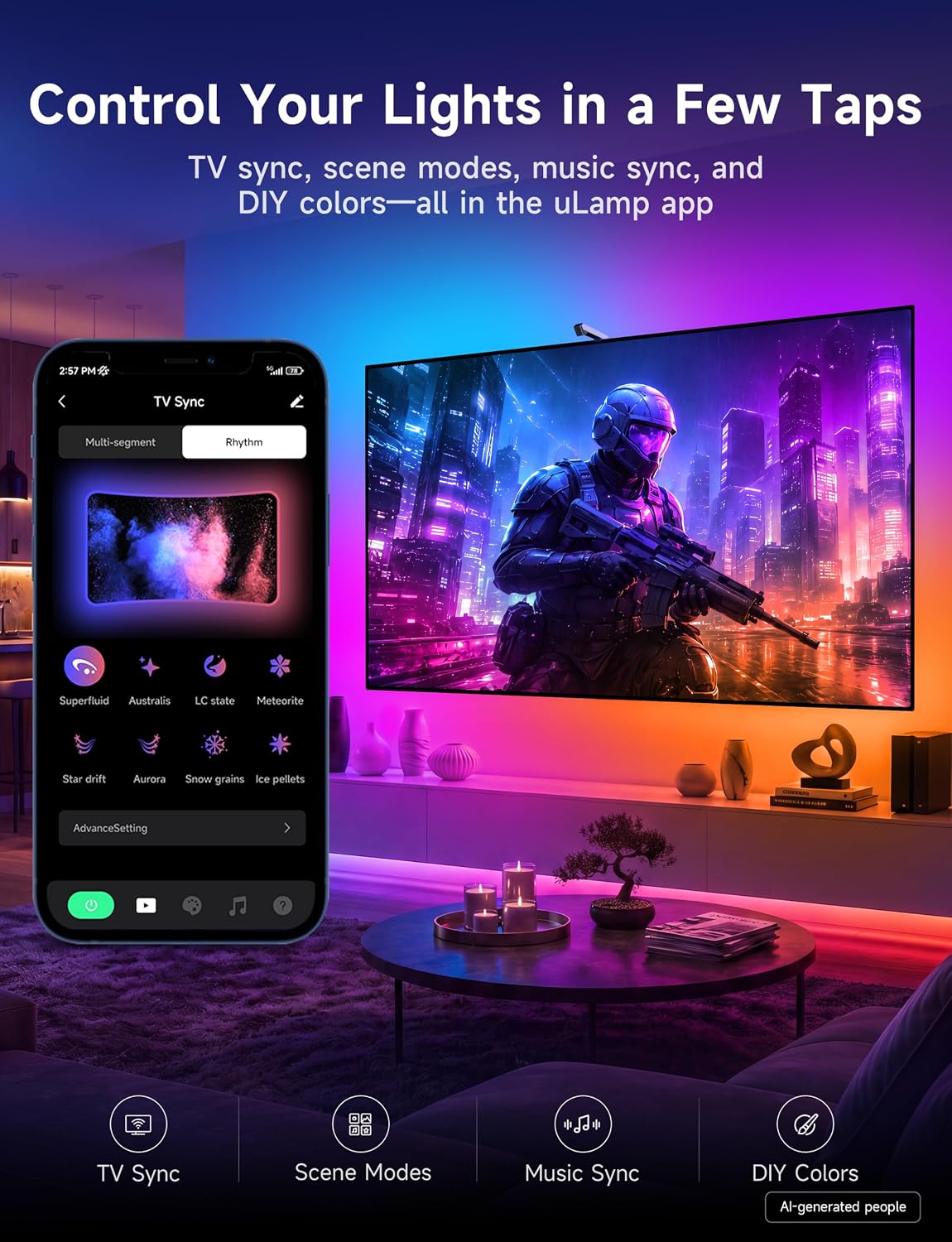 Thumbnail 6 de LAVON L06 RGBIC TV Backlight, 18 Feet, 4-Sensor Screen Sync