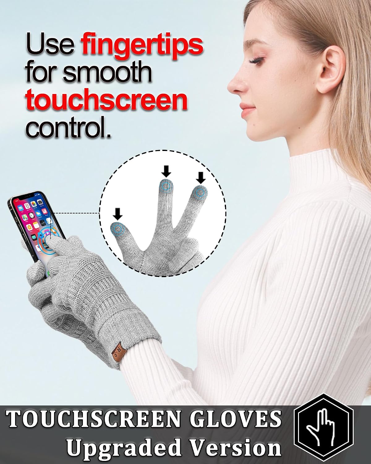 Detalle de REACH STAR Women's Winter Gloves, 2 Pairs, Touchscreen Knit with Thermal Lining
