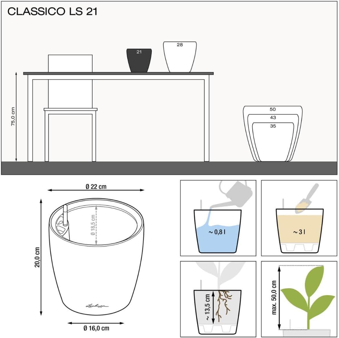 Thumbnail 6 de LECHUZA CLASSICO Premium LS 21 antracite metallizzato – Vaso autoirrigante in plastica di design elegante