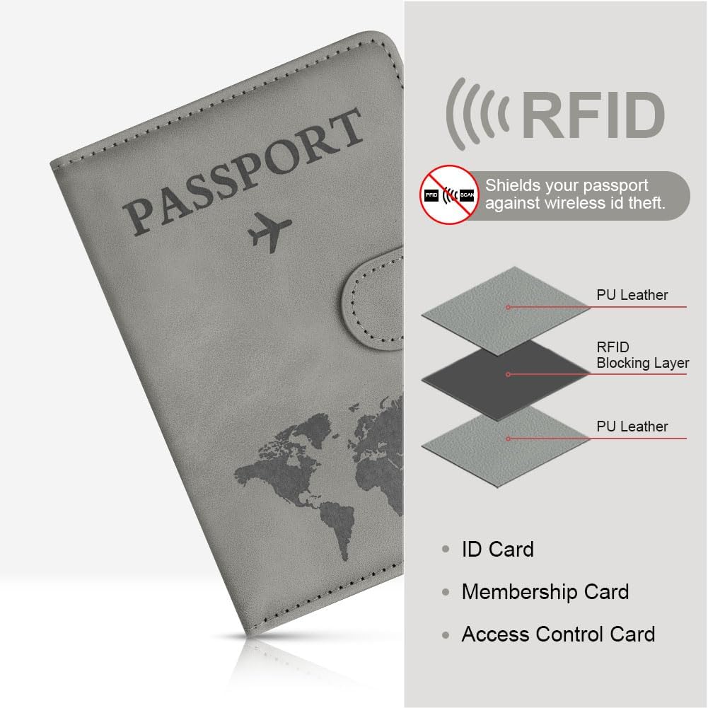 Thumbnail 4 de OFFCUP Passport Holder Cover with RFID Blocking PU Leather – Grey