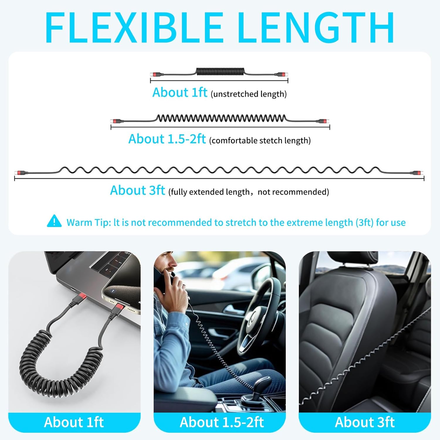 Thumbnail 3 de Coiled USB C to USB C Cable 3ft