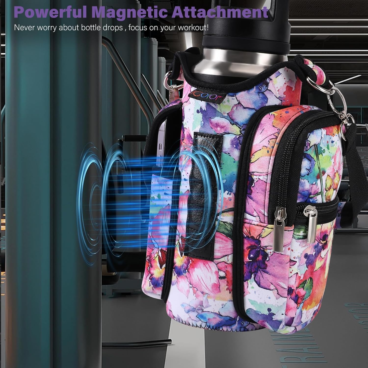 Thumbnail 1 de icolor Magnetic Gym Bag Water Bottle Carrier Holder with Strap & Phone Pockets