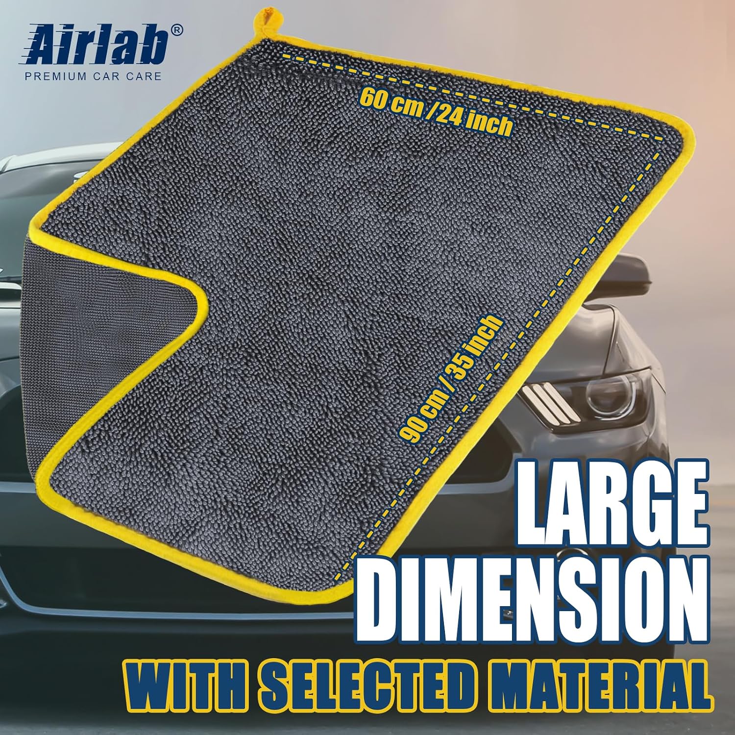 Detalle de Airlab Mikrofaser Trockentuch XXL (90 x 60 cm) – fusselfrei & kratzfrei zum Trocknen und Polieren