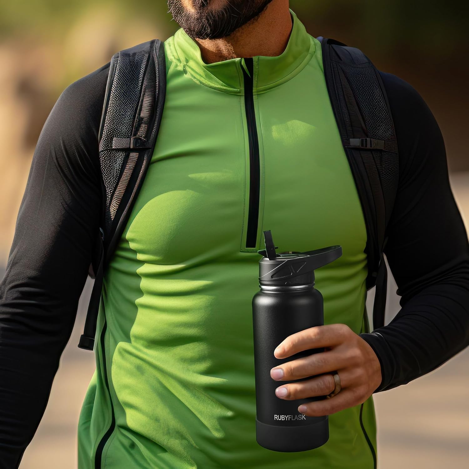 Thumbnail 6 de Rubyflask 32oz Insulated Water Bottle with Straw — Stainless Steel Vacuum Flask with 3 Lids (Indigo Black)