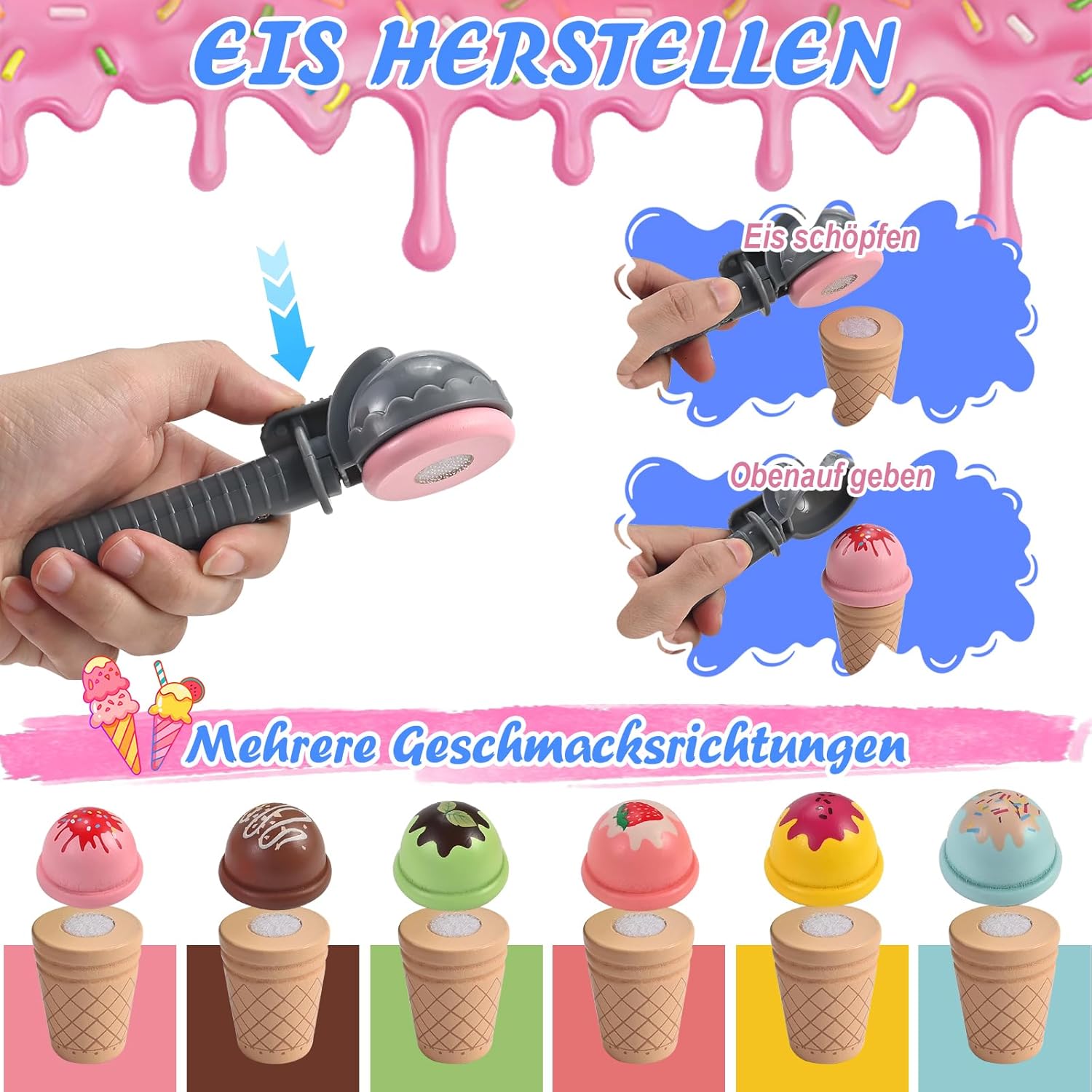Thumbnail 2 de Wooderma Eisdiele aus Holz – Zubehör für Kinderküche und Kaufladen Rollenspiele