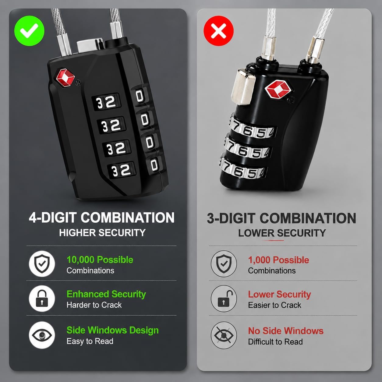 Thumbnail 4 de Diyife TSA Luggage Locks – 2 Pack Long Shackle 4-Digit Code