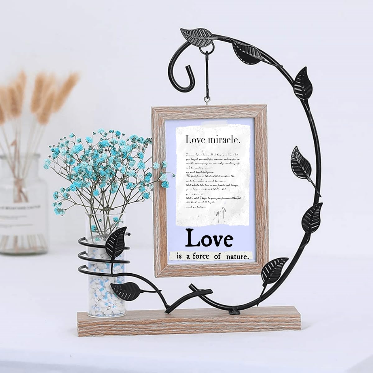 Thumbnail 4 de Lajiakoy Cadre photo 10x15 cm en bois noir avec vitre acrylique et support en métal (vase + arbre)