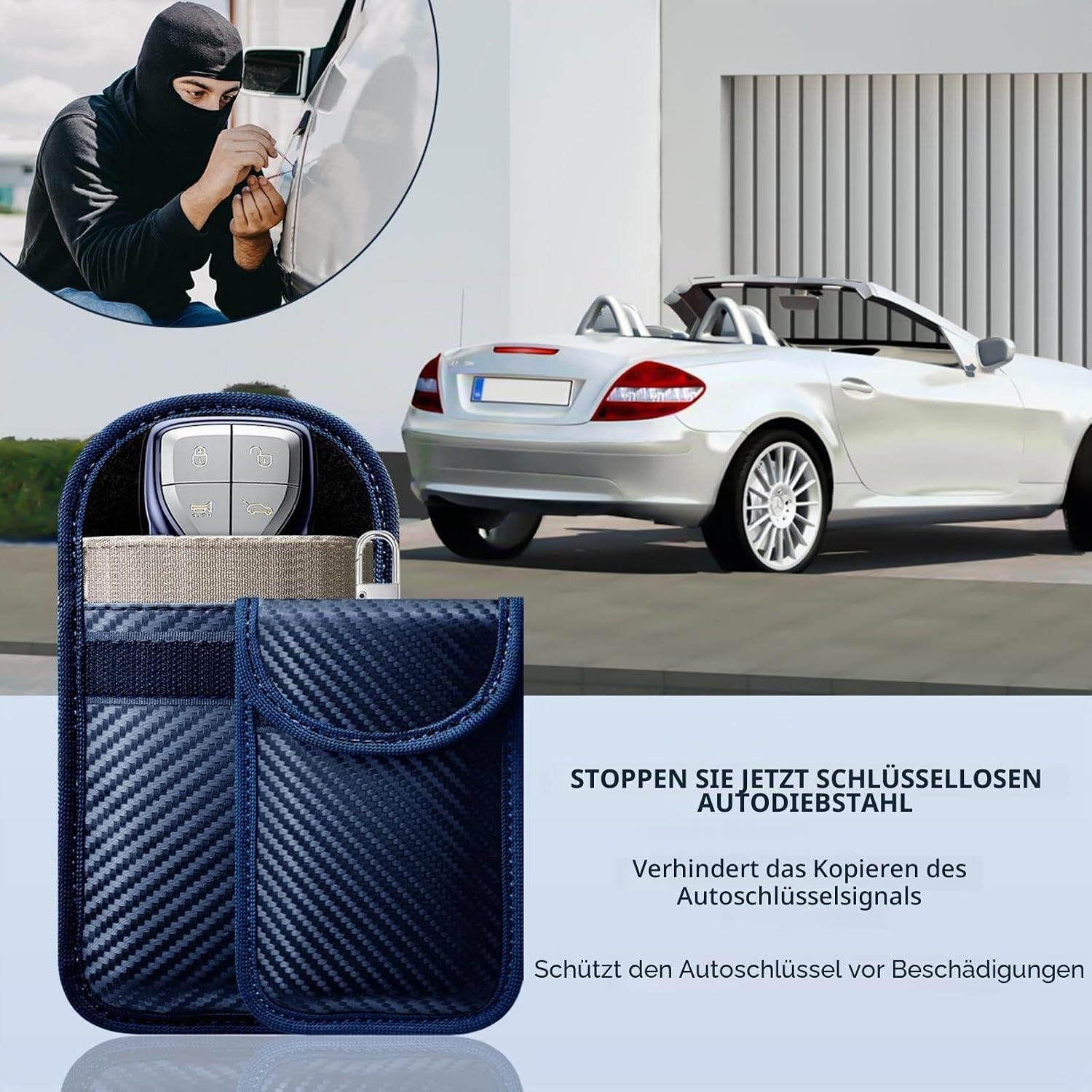Detalle 2 de Caslord Keyless Go Schutz Autoschlüssel – 2er Set Faraday-Taschen aus Leder mit RFID-Blocker