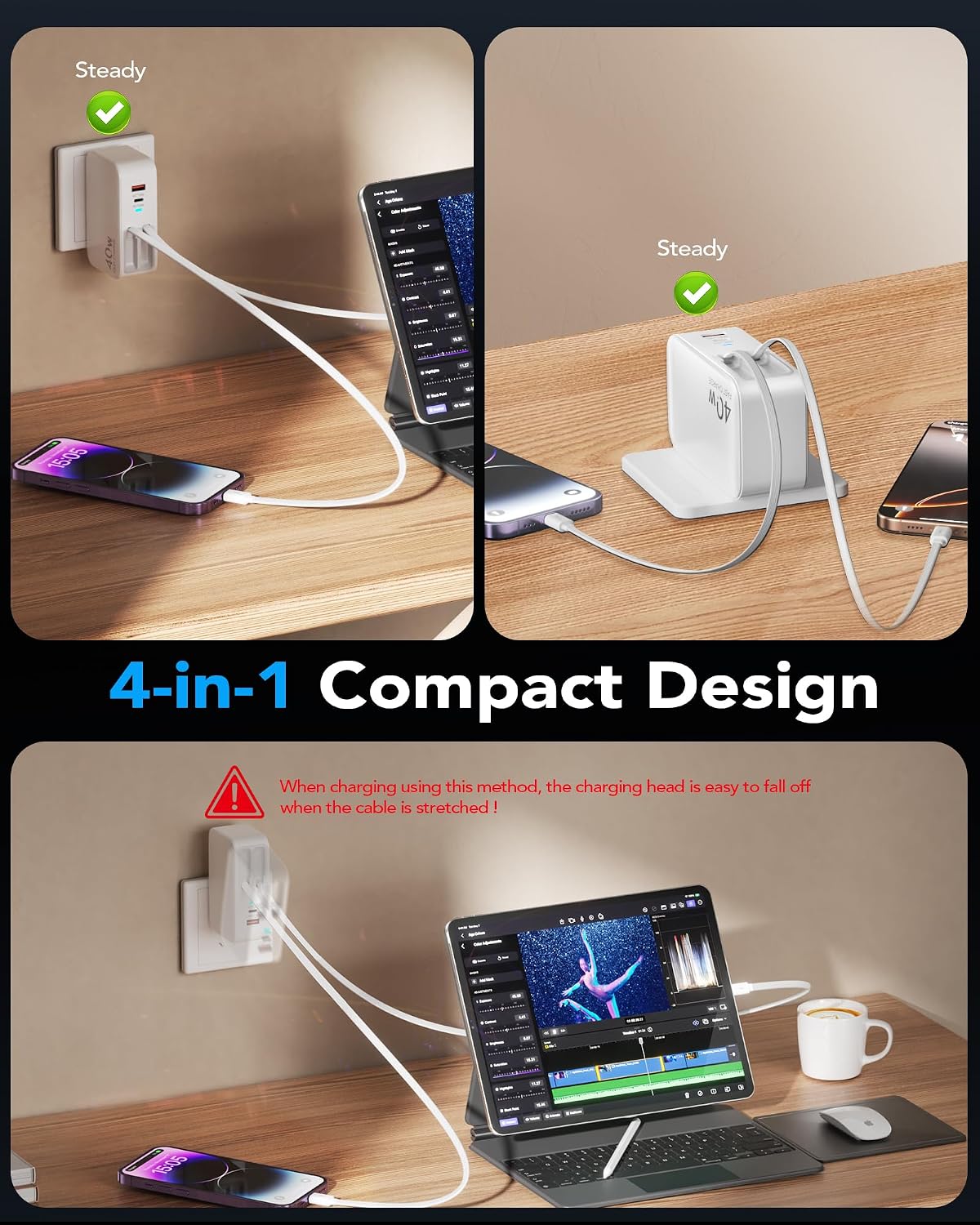 Detalle 2 de 4-in-1 Retractable GaN Charger 40W