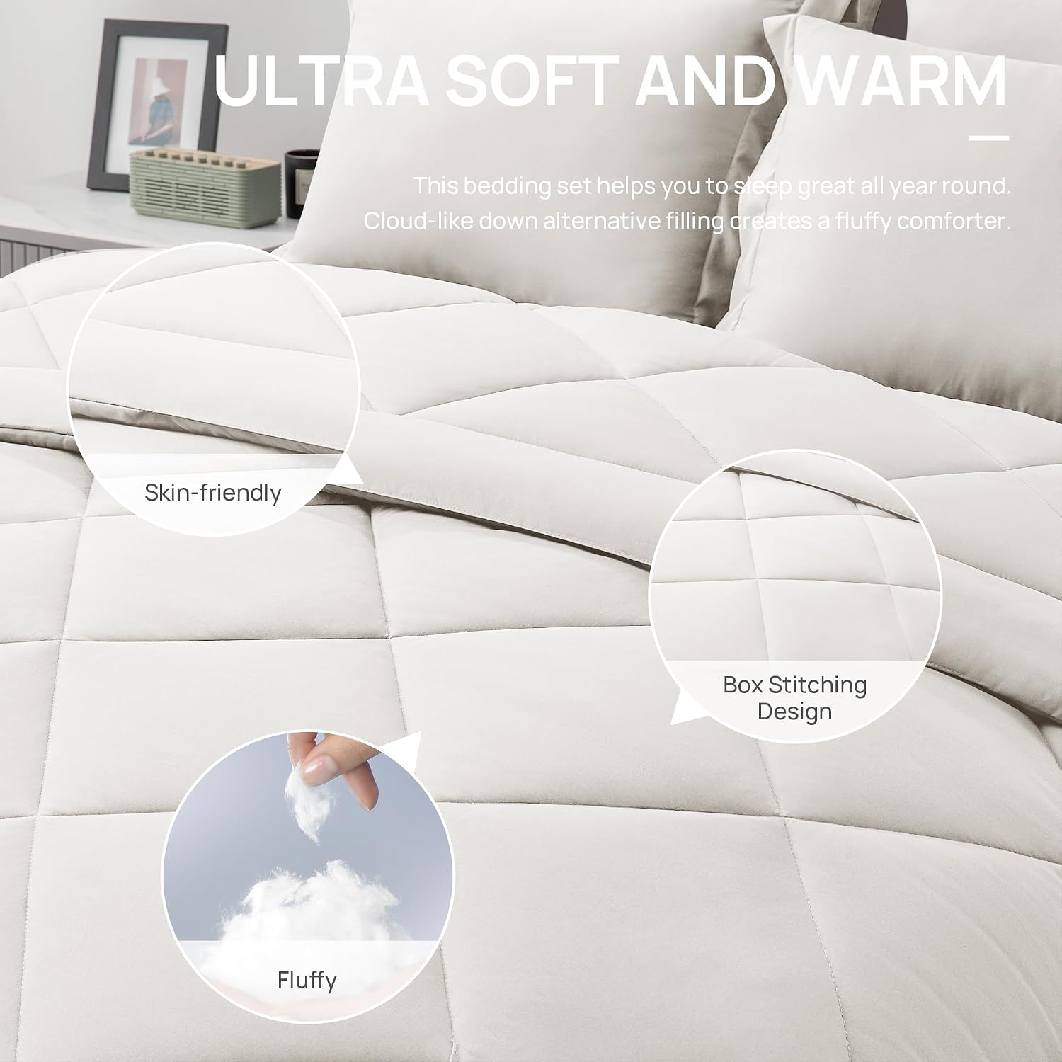 Detalle 1 de Love's cabin Twin Comforter Set, Beige 5-Piece Bedding in a Bag