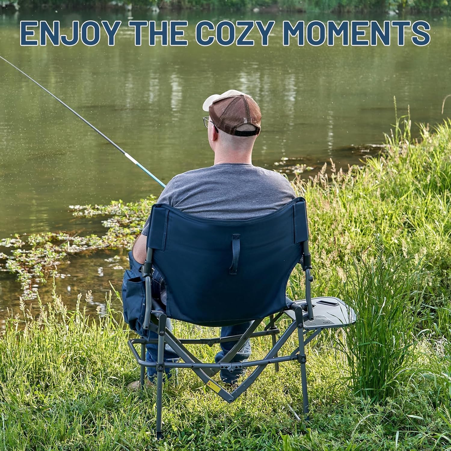 Thumbnail 6 de TIMBER RIDGE Folding Camping Chair for Adults (180kg) with Side Table & Cup Holder – Blue, 2 pcs