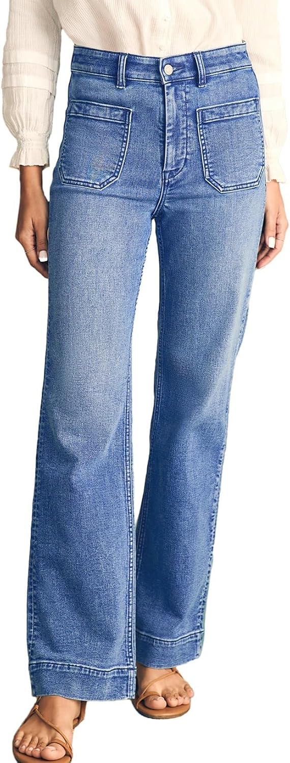 Detalle de Astylish Women’s High-Waisted Stretch Wide-Leg Jeans (Straight Leg) with Pockets