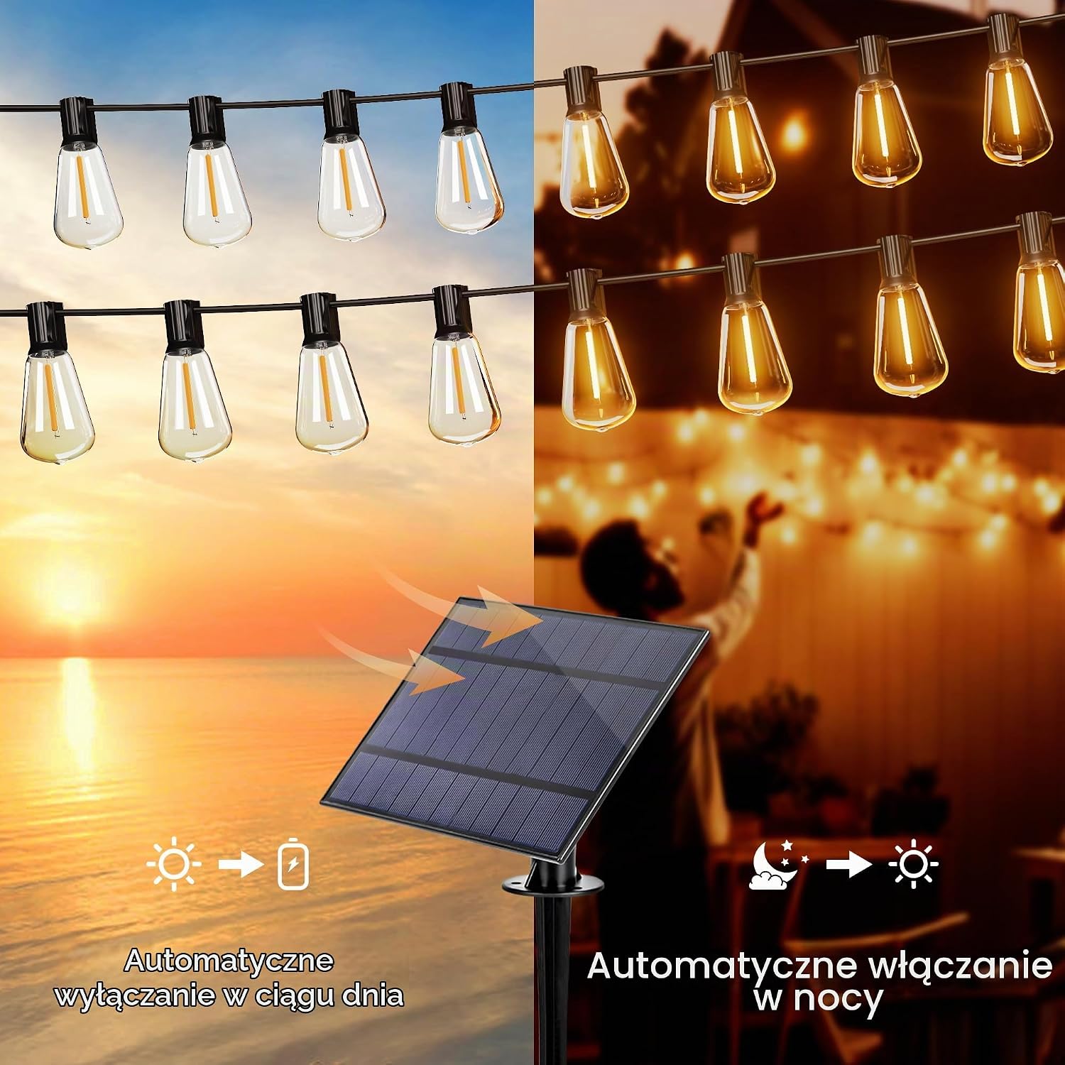 Detalle 2 de Torkase GLS-20J2P – solarna girlanda LED 10,6 m, 15+2 żarówki, ciepła biel