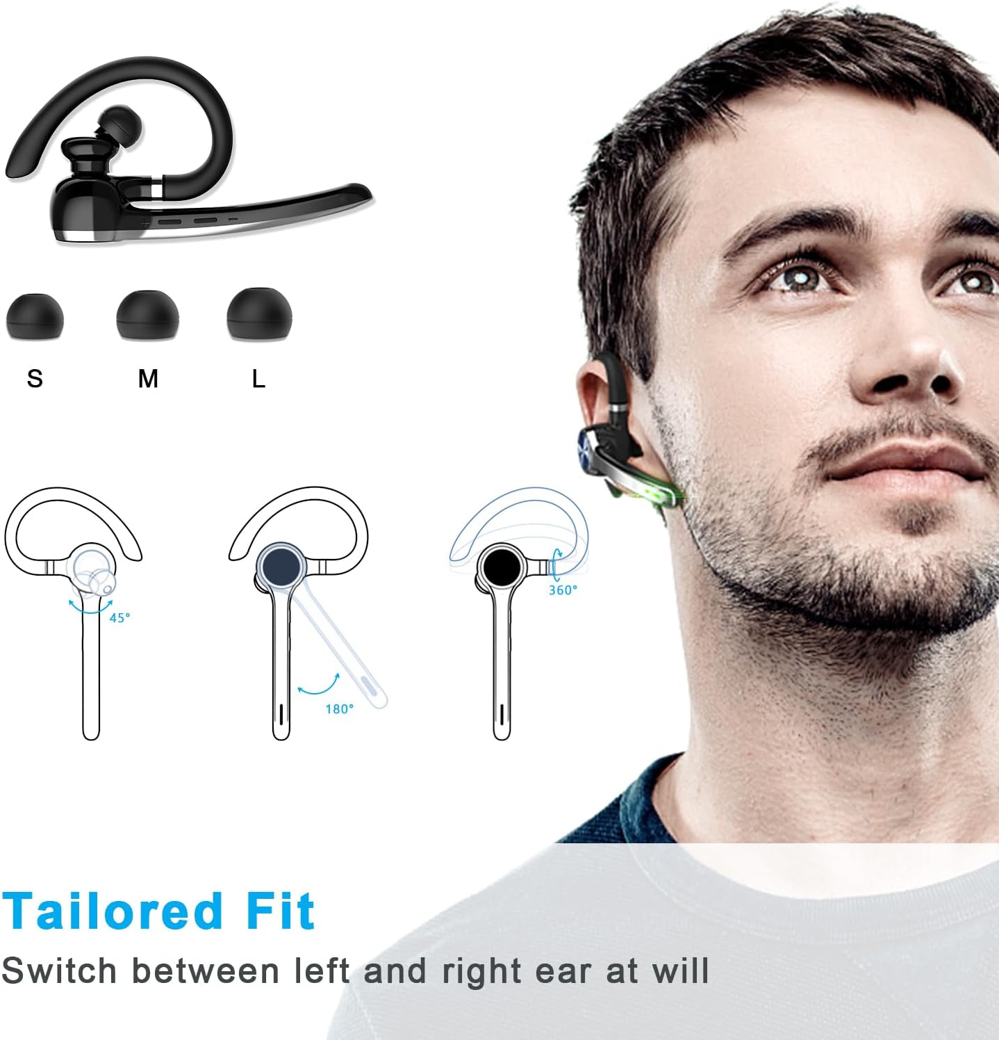 Detalle de HEIBAS Bluetooth Headset with 500mAh Charging Case — 72 Hours Talking Time, 5.1, Dual Connectivity