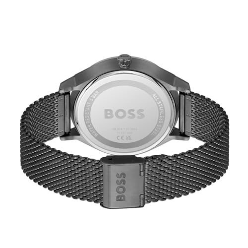 Detalle de HB Montre Analogique Multifunction Tyler - Bracelet Milanais Noir, 43 mm, 5 ATM