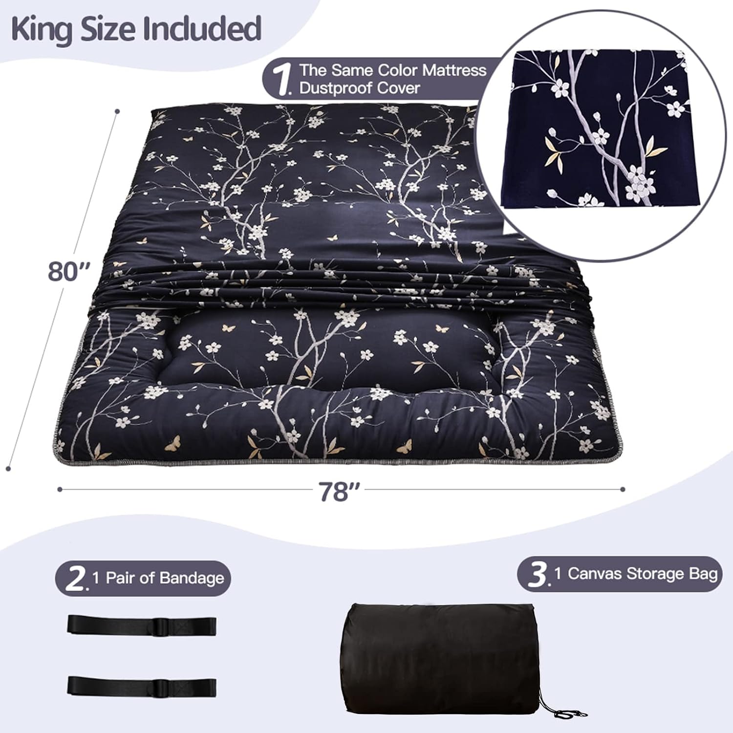 Detalle 2 de MAXYOYO 2502-(series) Japanese Floor Futon Mattress, King, 4-Inch Foldable