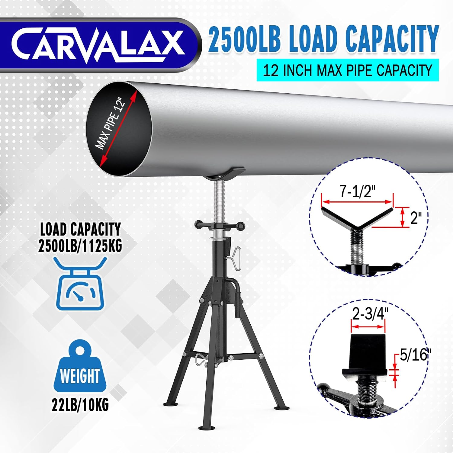 Thumbnail 1 de CARVALAX V-Head Pipe Jack Stands: Adjustable, Portable 2500lb Capacity for Welding and More