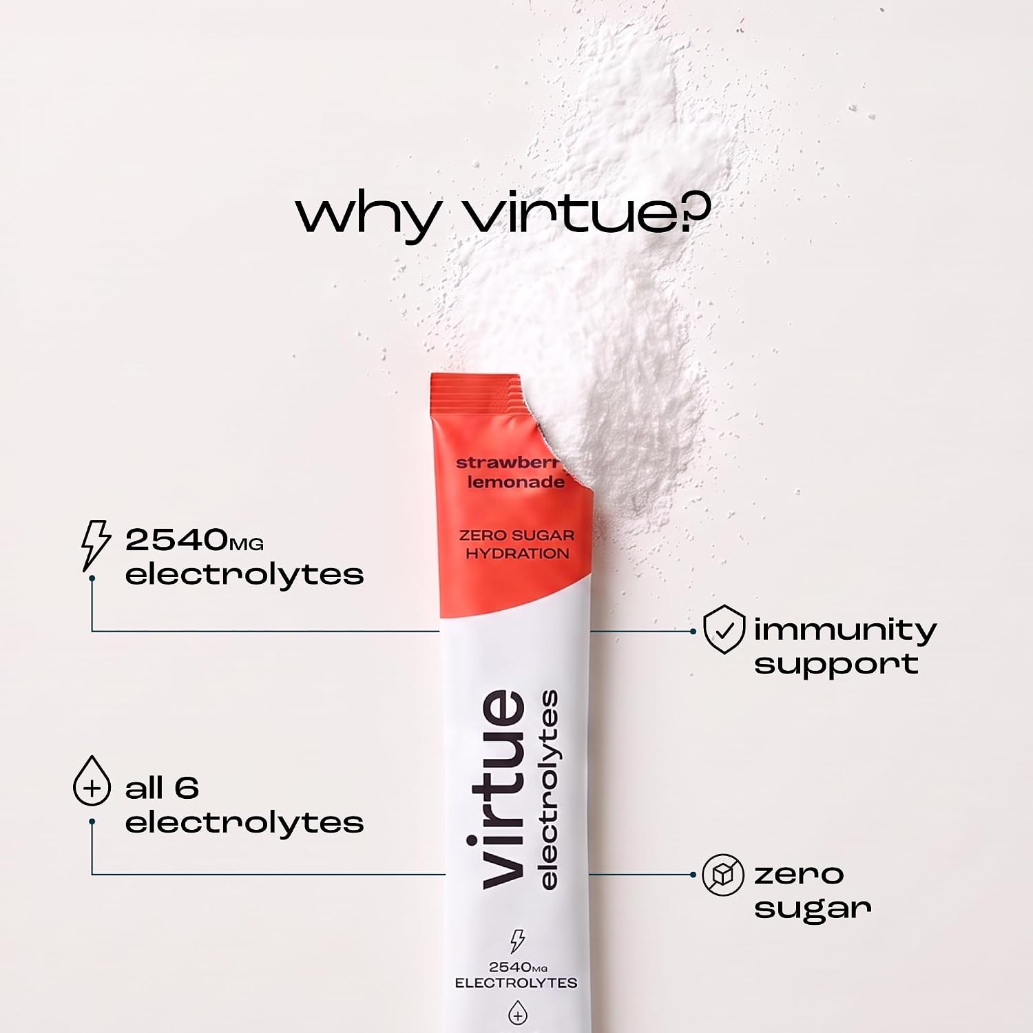Detalle de Virtue Electrolytes hydratatiezakjes, suikervrij met 6 elektrolyten en vitamine C