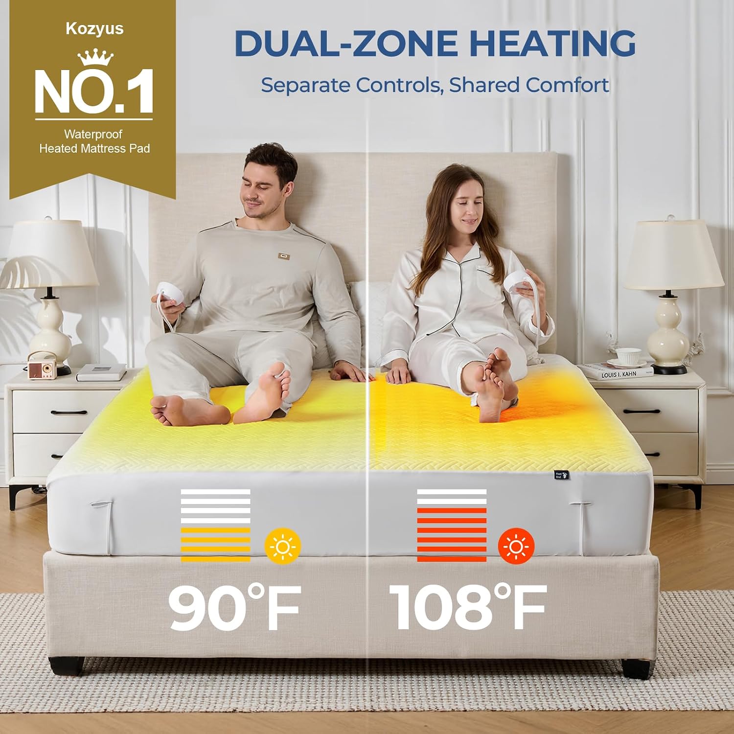 Detalle de Kozyus KOQUWA6080 Queen Heated Mattress Pad, Waterproof, Dual Control