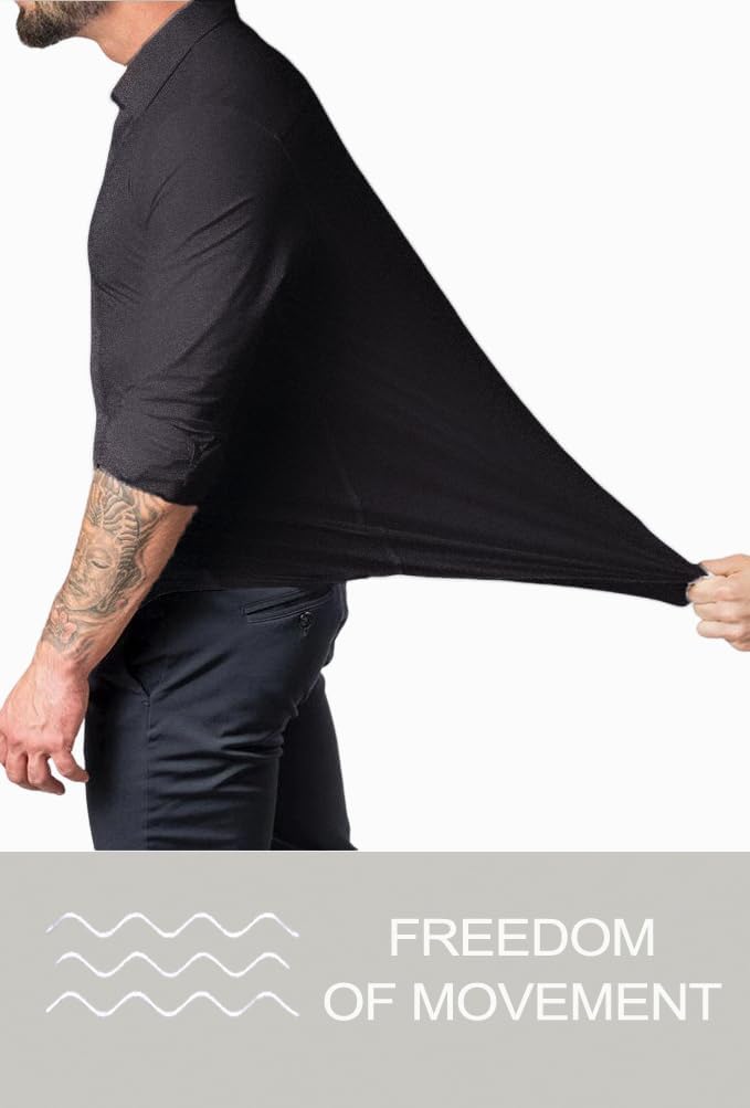 Detalle de EOUOSS Men’s Muscle Fit Dress Shirt with Stretch – Slim Athletic Long Sleeve
