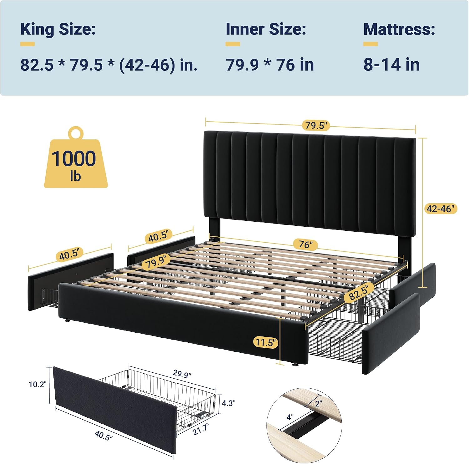 Detalle 2 de Allewie King Storage Bed Frame