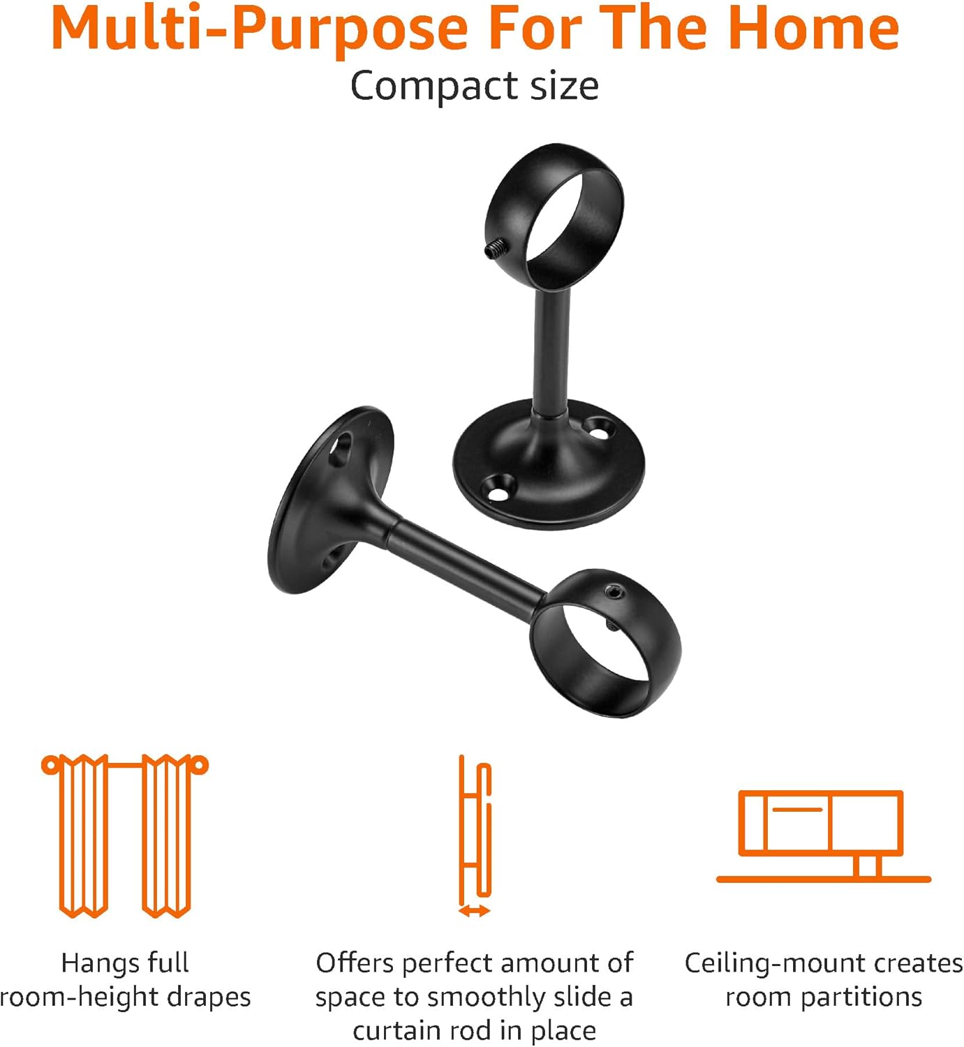 Detalle 2 de Amazon Basics Metal Curtain Pole Ceiling Brackets (Set of 2) – Black