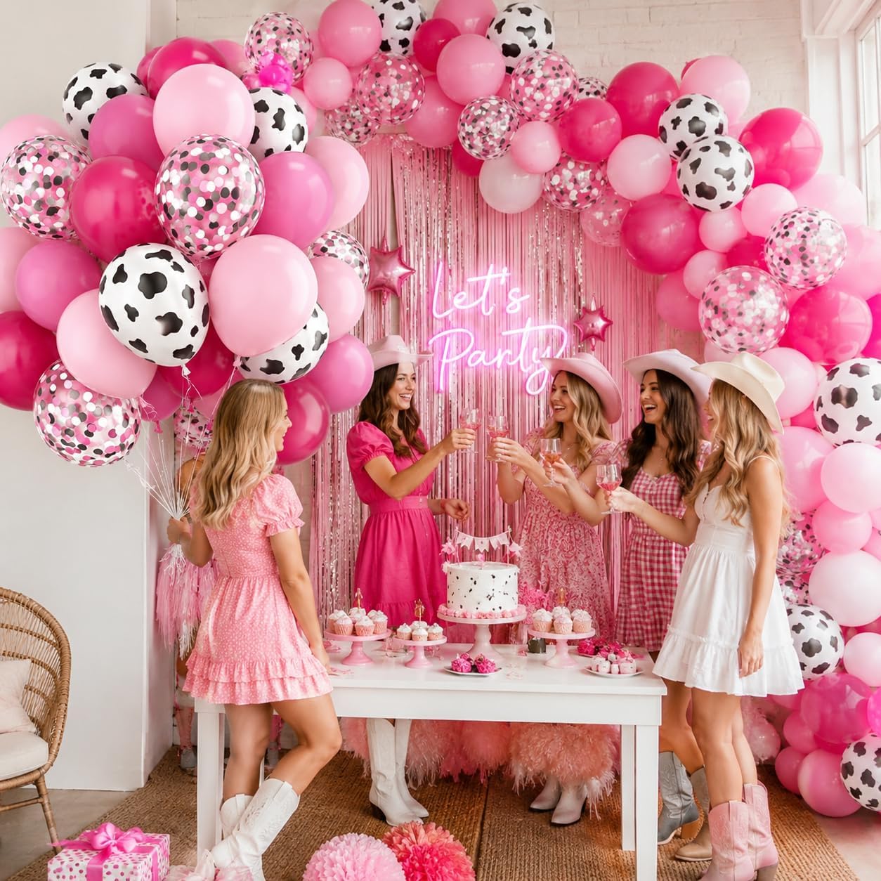 Detalle de Cow Balloons Kit – 12 Inch Cow Print with Hot Pink and Pastel Pink Confetti, for Cowgirl Theme Parties