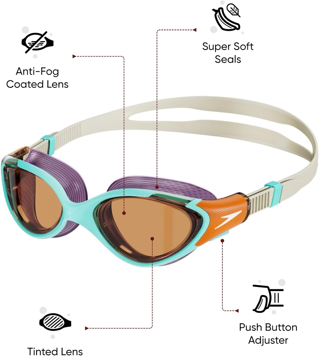 Detalle de Speedo Women's Biofuse 2.0 Lunettes de natation – confort et ajustement pensés pour le visage féminin