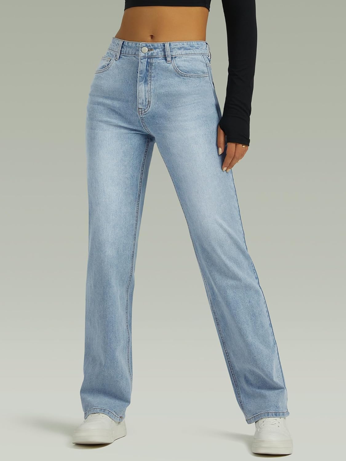 Thumbnail 6 de FUNUCA Women's High-Rise Wide-Leg Straight-Leg Jeans in Stretch Denim