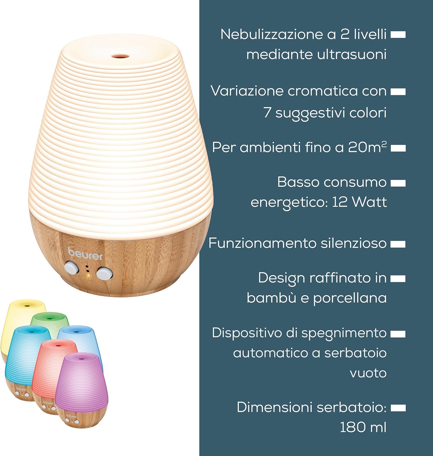 Thumbnail 6 de Beurer LA 40: diffusore aromatico ultrasuoni con LED colorato in bambù e porcellana
