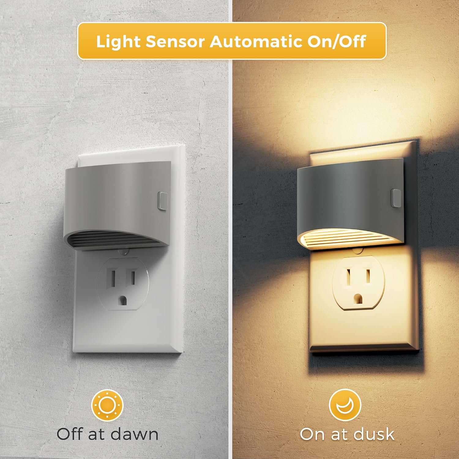 Detalle de L LOHAS LED GY10702ZGY1US-2 Plug-In Night Lights, 3-Level Dimming, 3000K, 2-Pack