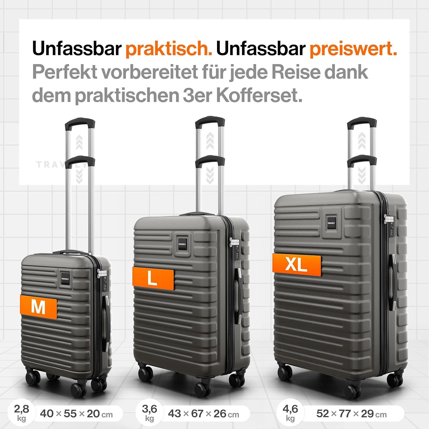 Thumbnail 2 de Travely Polycarbonat Koffer-Set 77 cm, 67 cm & Handgepäck (3er Set) mit TSA-Schloss