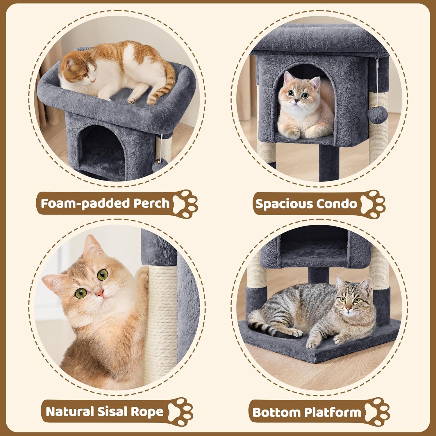 Detalle de Yaheetech Arbre à Chat Design avec Niche et Plate-Forme – Tour 59 cm Gris Foncé