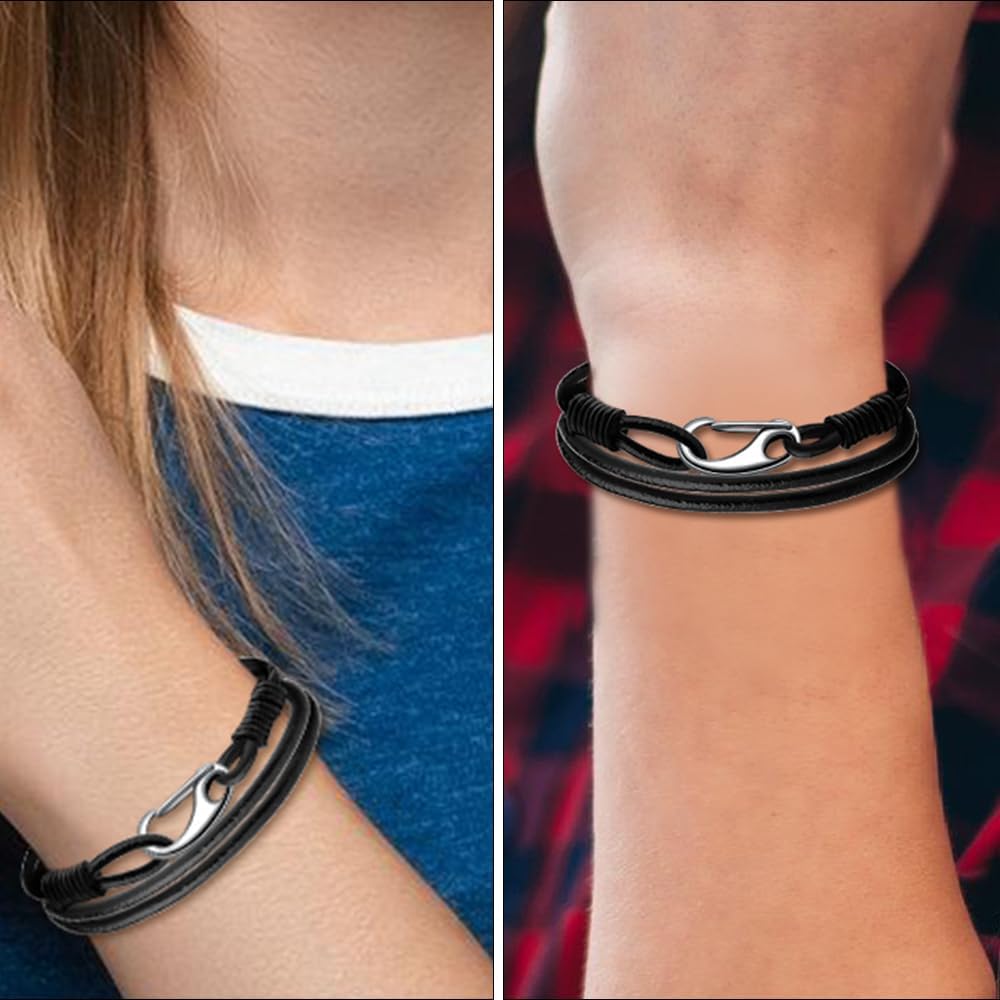 Detalle 2 de Viwind Lederarmband Damen Geflochtenes 19/20 cm mit Edelstahl-Karabiner & Geschenkbox