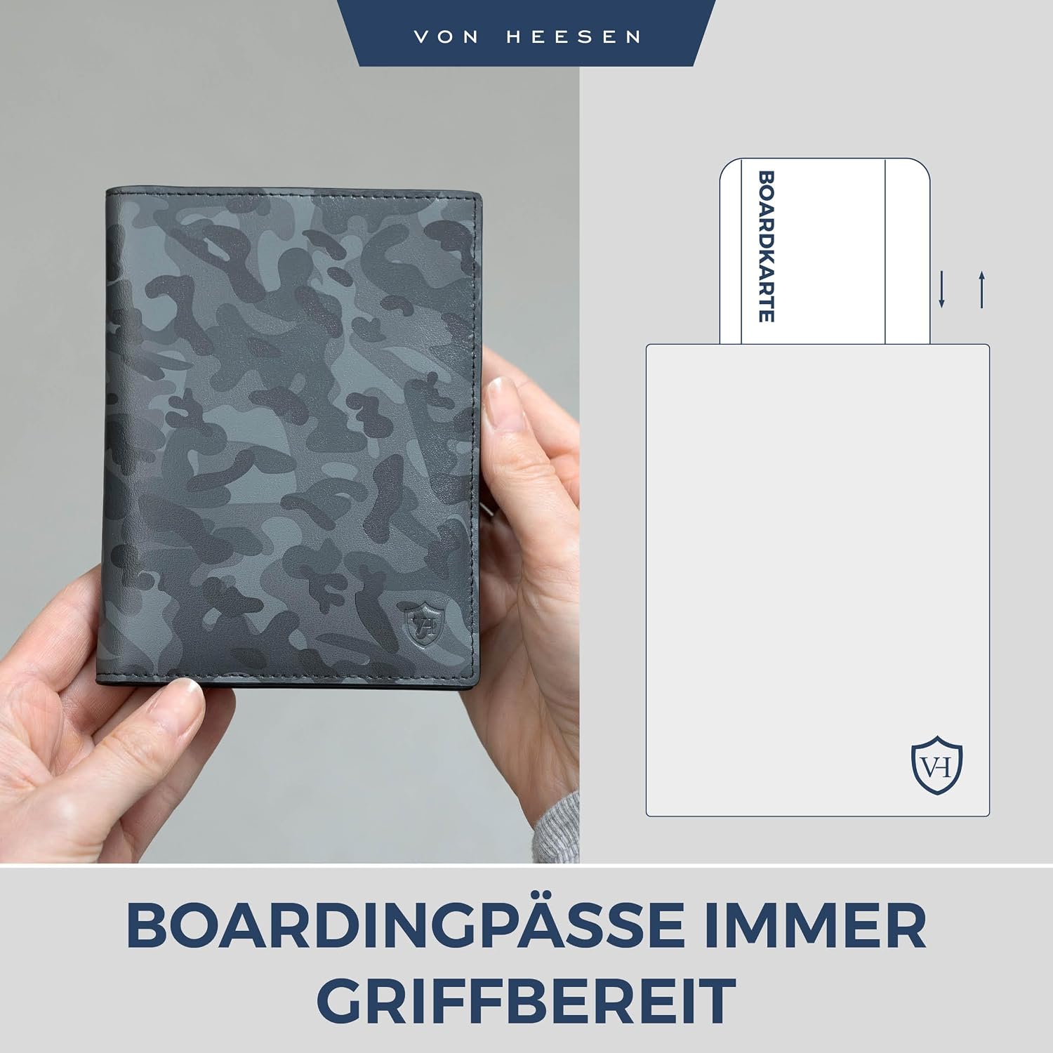 Detalle de VON HEESEN Reisepasshülle aus Leder mit RFID-Schutz (Camouflage) – Etui für Pass und Karten
