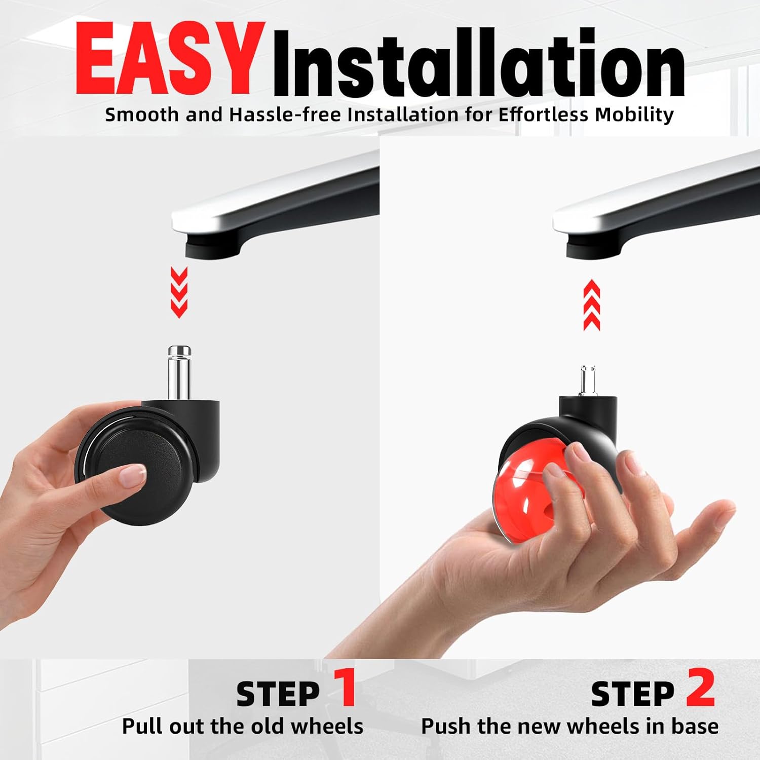 Thumbnail 6 de Sytopia Bürostuhl Rollen 5er-Set in Rot – 11 x 22 mm für Teppich & Hartboden, 50 mm Raddurchmesser