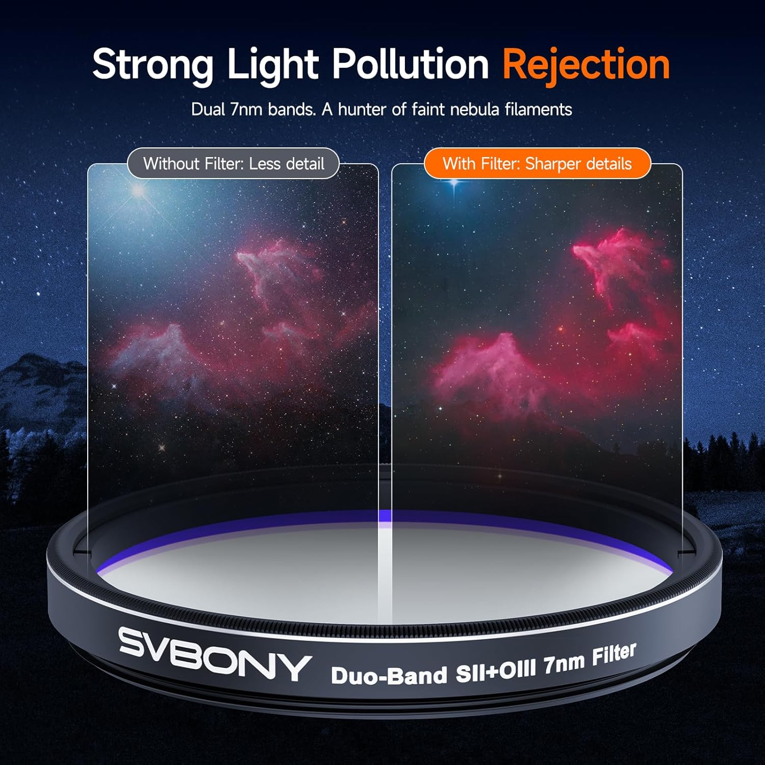 Thumbnail 6 de Svbony SV220Filtro 2" SII e OIII 7 nm (OD5) – doppia banda per nebulose a emissione