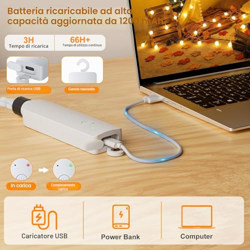 Detalle de Catena luminosa Giliwosy 60 LED da 10 m, batteria ricaricabile, IP65: luce calda per interno ed esterno