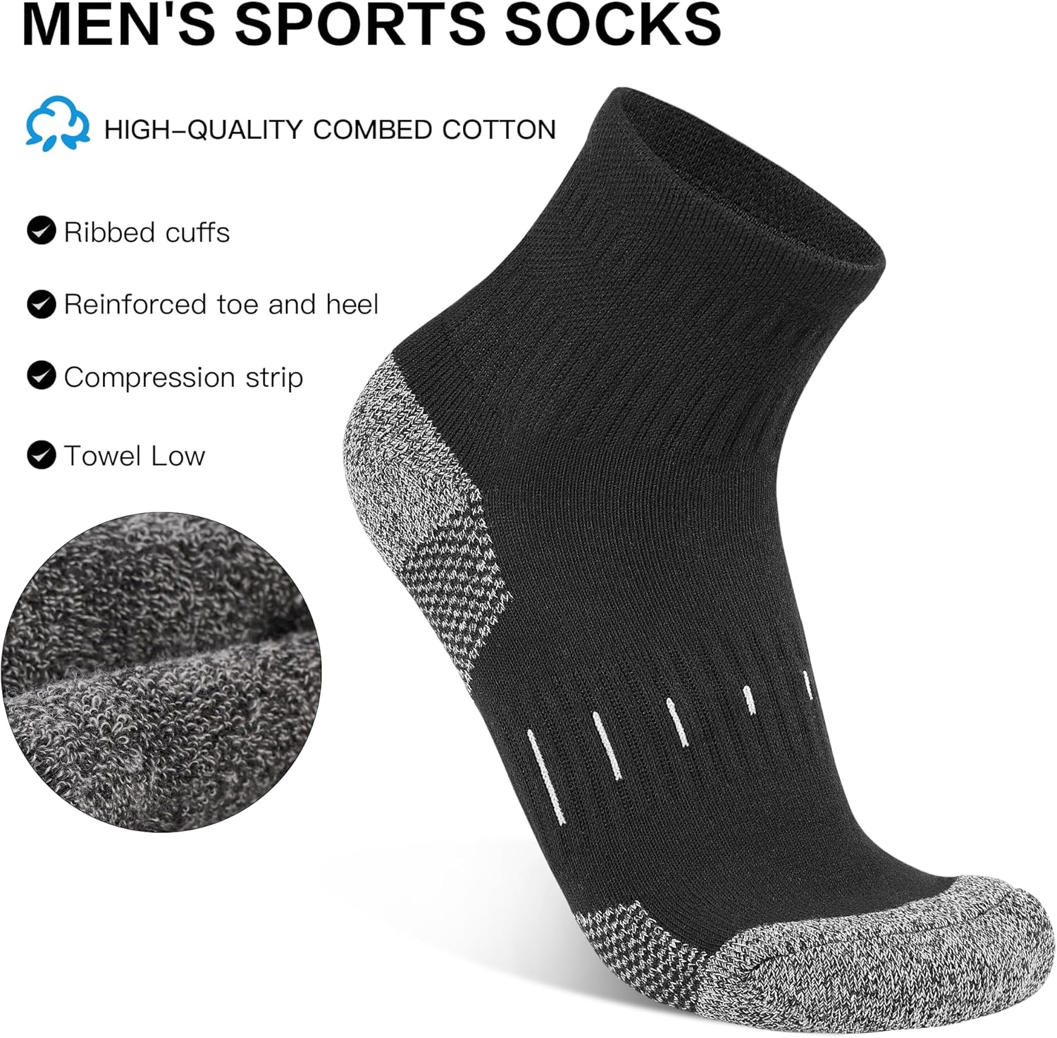 Detalle de YOJOOM Mens Sports Quarter Socks 9-12