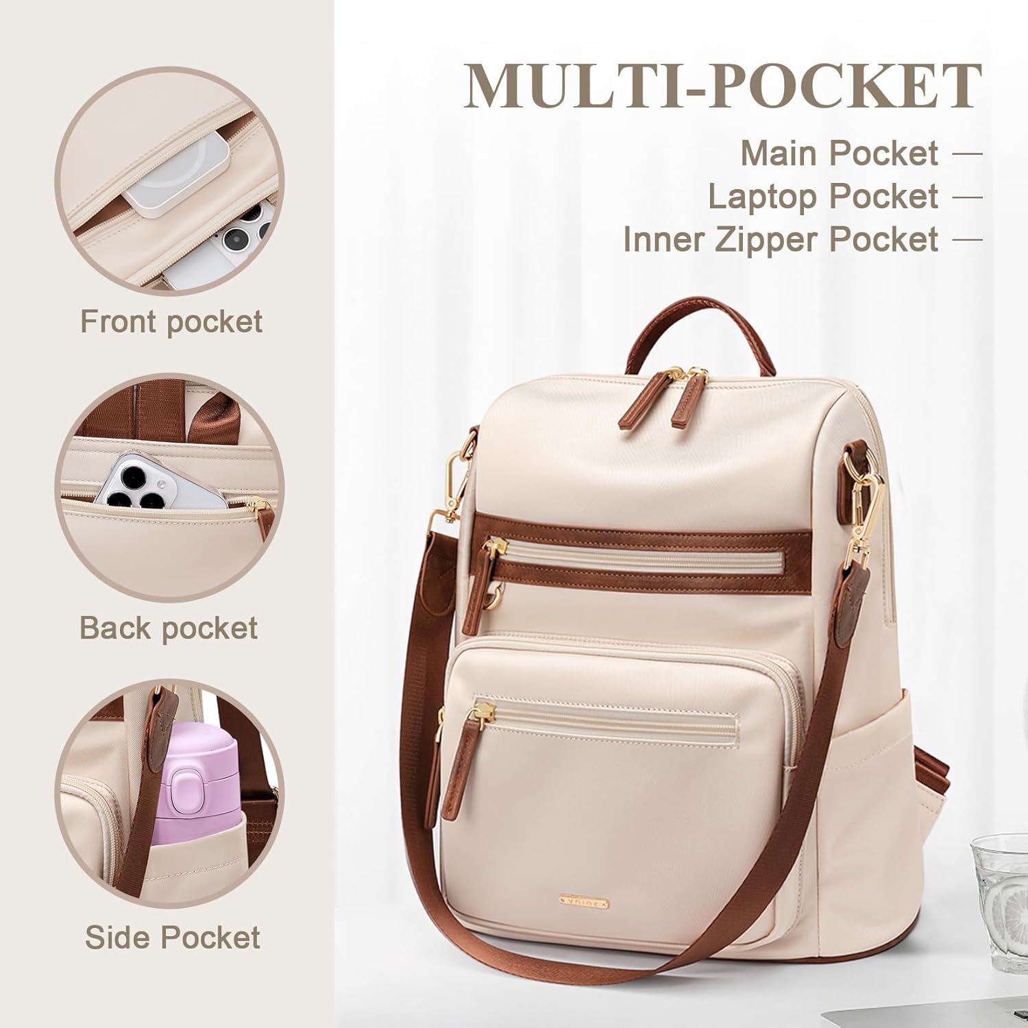 Thumbnail 1 de VNINE Women's Fashion Backpack: Waterproof Anti-Theft PU Leather, 5 Compartments