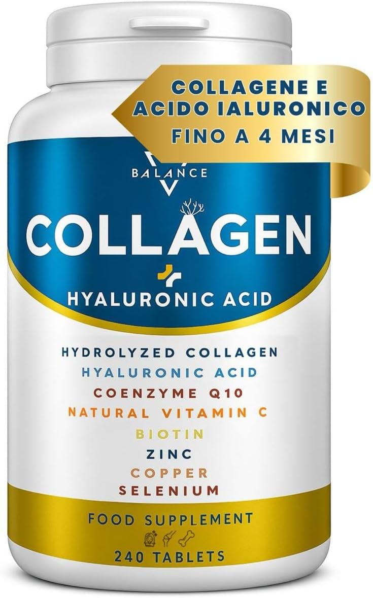 Detalle de COLLAGENE IDROLIZZATO 2000MG - 240 COMPRESSE: Collagene di Tipo 1, Acido Ialuronico e micronutrienti per la pelle e i tessuti
