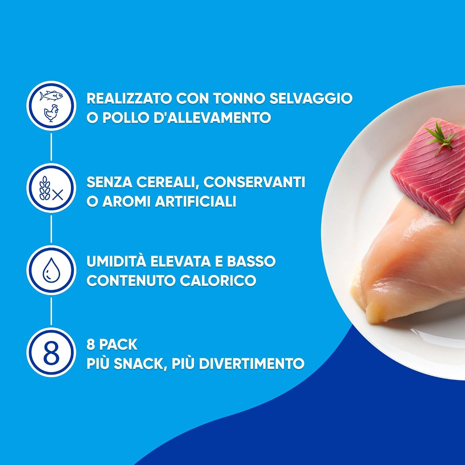 Detalle de INABA Churu Fun Bites Snack per Gatti – Bocconcini di Pollo, Tonno e Formaggio, 8 Pack x 12g
