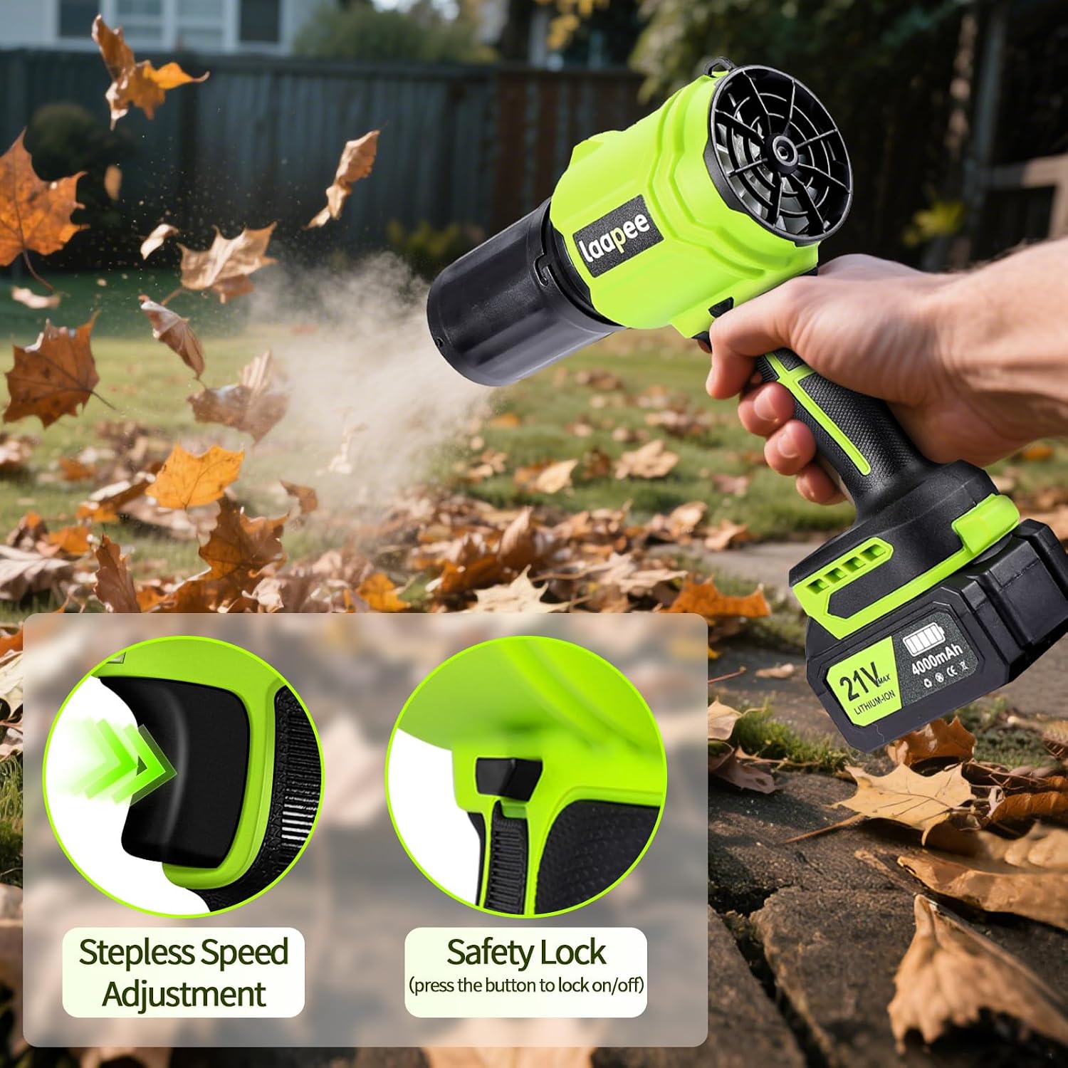 Detalle 2 de Laapee Cordless Leaf Blower, 4.0Ah Batteries