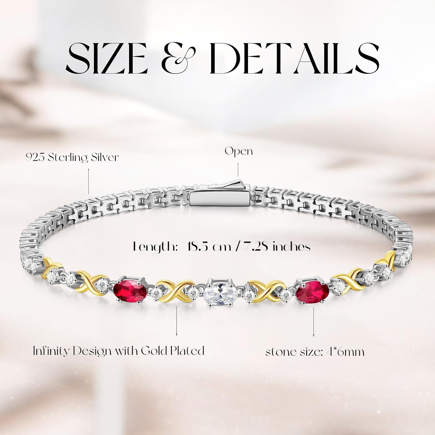 Thumbnail 2 de FANCIME 925 Sterling Silber Tennisarmband mit Infinity-Optik und doppeltem Geburtsstein (Länge 18,7 cm)
