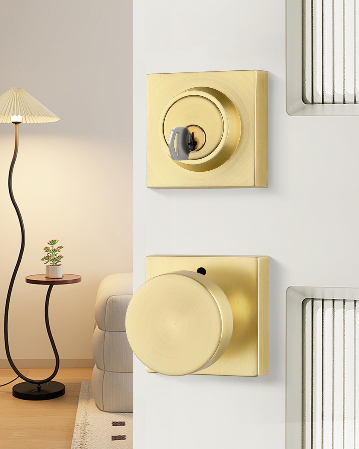 Detalle 2 de Haidms Door Knob and Deadbolt Set, Brushed Gold