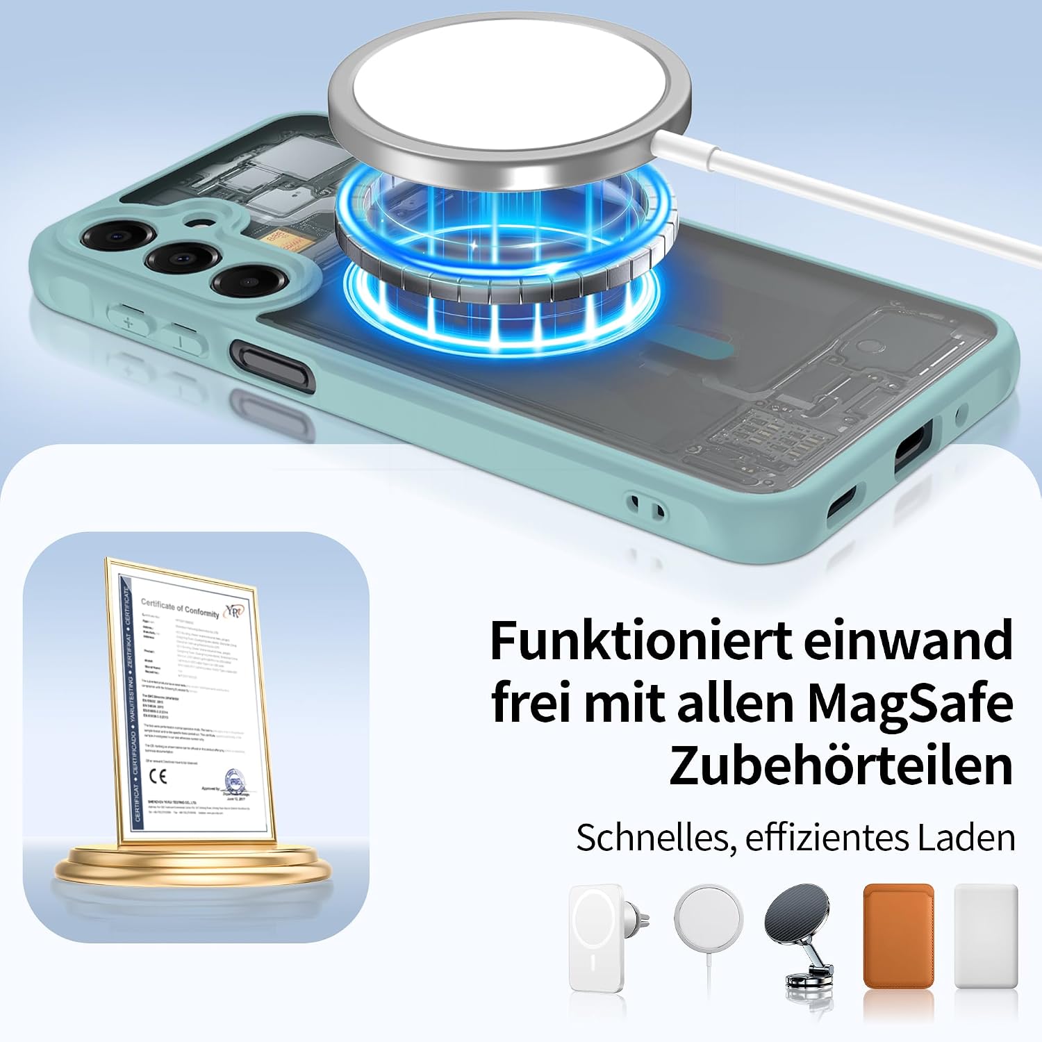 Detalle de Jshru Hülle für Samsung Galaxy A16 4G/5G – Militärstoßfest, MIT 2 Panzer-Schutzglas, MagSafe-kompatibel, Mintgrün