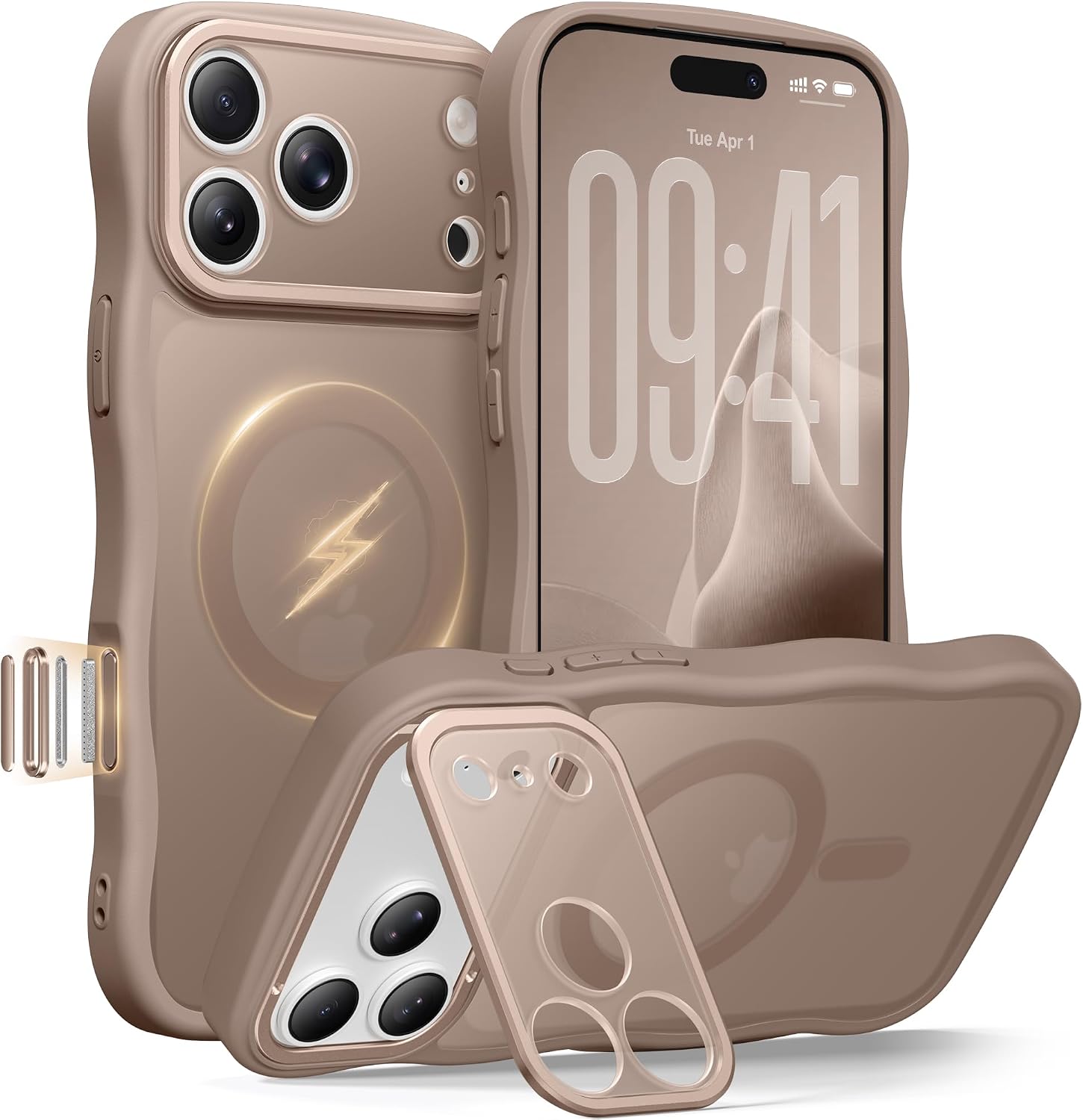 Detalle de GolbinBox iPhone 17 Pro Max Case (6.9") with Stash Stand, MagSafe Compatible, Full Camera Protection, Brown