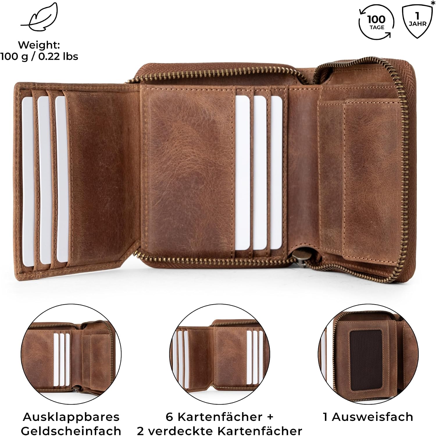 Thumbnail 4 de Berliner Bags Vintage Geldbörse Palermo: handgefertigte Damenbörse aus Büffelleder mit RFID-Schutz